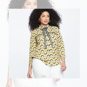 ELOQUII Patterned Blouse w/ Ribbon Necktie